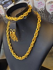 Gold Plated Chunky Chain Necklace Bracelet Earrings Set Stainless Steel Women