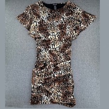 Delusional Mini Bodycon Sexy Dress Animal Print Ruched Small Flutter Sleeves