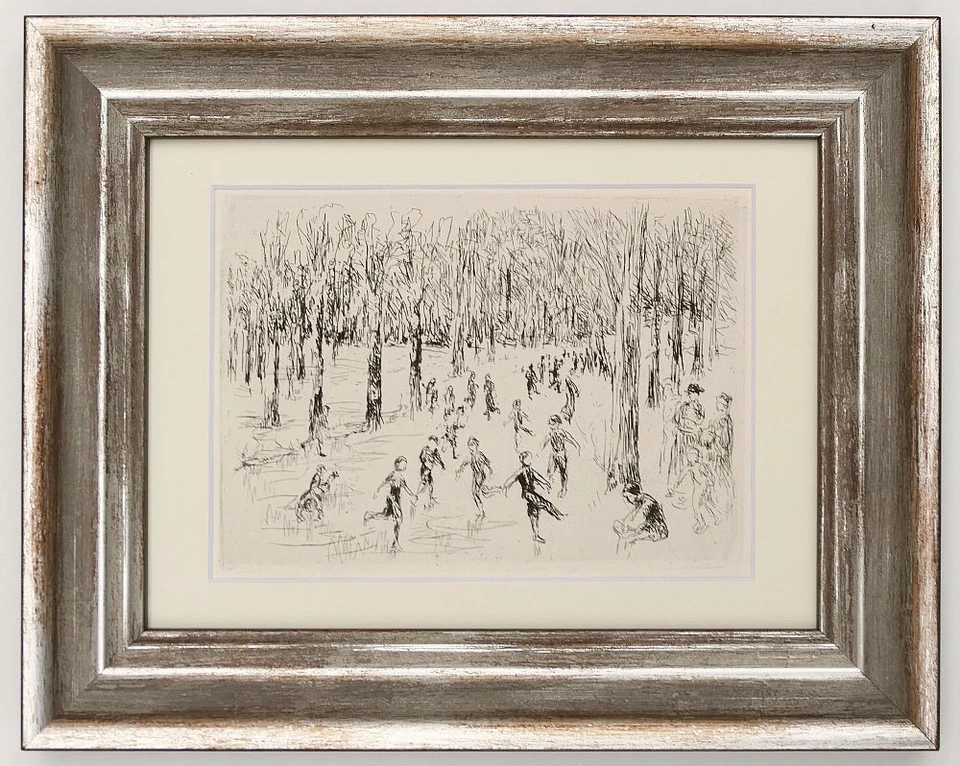 Max Liebermann, Eislauf, Original-Radierung, 1923, gerahmt
