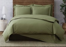 Brooklyn Loom Green Cotton Percale 3-Pc. Duvet Cover Set, King