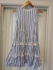 Eliza J Size 10 Blue And White Striped Dress With Tassles