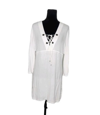 La Perla Women's White Lace-up Tunic Cover-up Dress  Size 10 Resortwear 