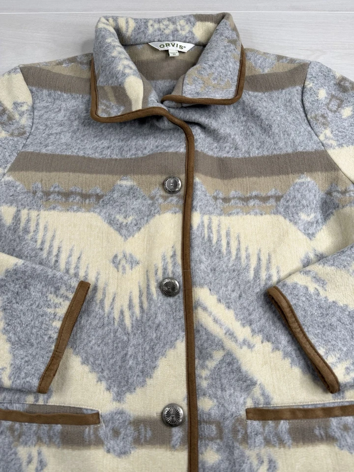 Chaqueta Orvis Southwestern Estampado Azteca Fieltro Tejido Grueso Manta Abotonada M Nueva Sin Etiquetas Foto 3 de 4