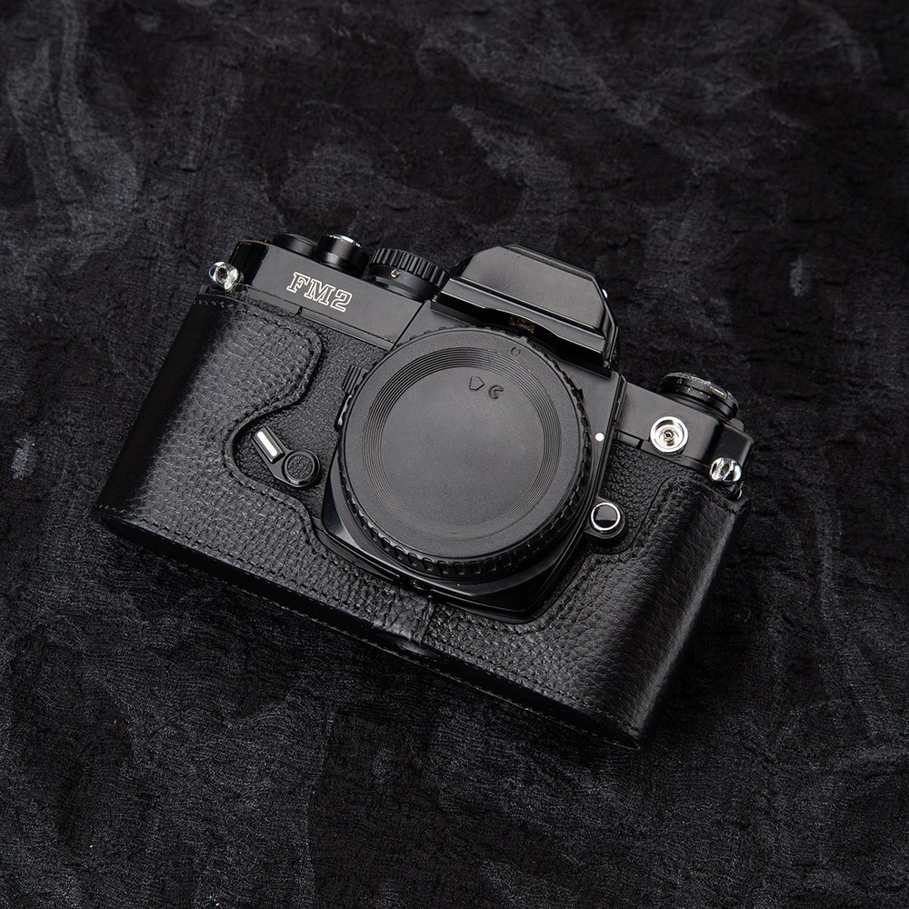 Vintage Genuine Leather Half-Wrap Camera Case Protector for Nikon FM2 FE2 Black