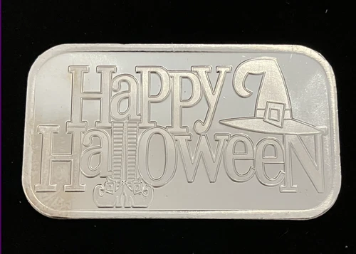 Happy Halloween Witches Hat 1oz .999 Fine Silver Art Bar Bu In Capsule