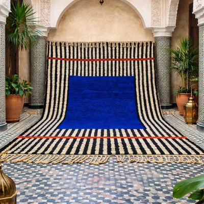#ad Cobalt Blue Moroccan Rug Ivory White Wavy Beni ourain Rug Handmade 8x10 $275.94