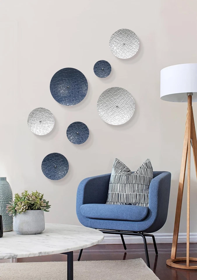 Silver and Blue Wall Decor for Living Room, 7PCS Metal Wall Hanging Sculpture... - Image 2 of 4