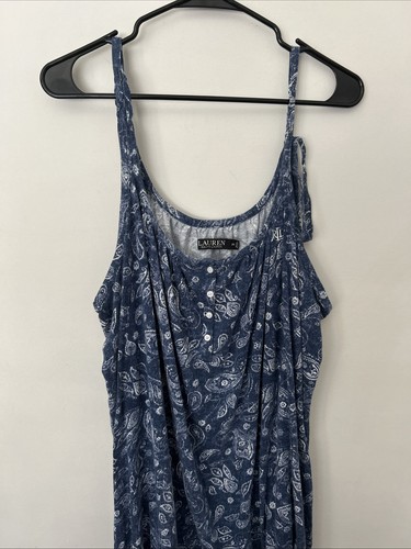 Lauren Ralph Lauren Paisley Sleeveless Ballet Nightgown Women Plus 2X Blue - Picture 5 of 11