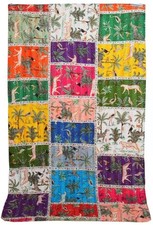 Indian Vintage Reversible Handmade Cotton Blanket Throw Bedspread Kantha Quilts
