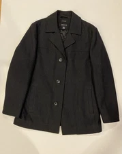 Claiborne Men's Wool Blend Black Button Down Pea Coat Size M 