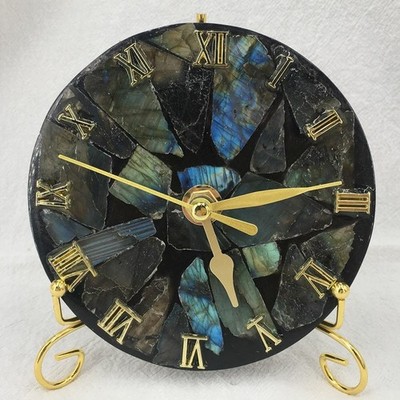 A+ 1PC Natural Labradorite Disc Quartz Clock Crystal Collection Reiki Gift+Stand