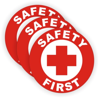 3pcs - Safety First Hard Hat Stickers  Helmet Welding Decals Labels Badge (Red)
