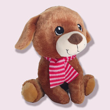 Kellytoy Brown Sitting Puppy Dog Red White Scarf Embroidered Eyes 8in Cuddle