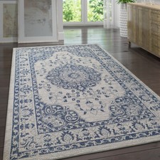 Oriental Rug Grey Navy Cotton Washable Large Small Runner Bedroom Area Floor Mat