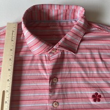 Johnnie-O Polo Golf Shirt Mens Large Red / Blue Stripe Performance Stretch UPF