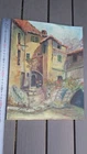 Antique Charming Vintage Oil On Panel Painting VILLAGE HOUSES Signed.