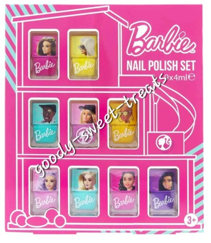 Barbie Nail Polish Gift Set Childrens Nail Varnish Kids 9 x 4ml Polishes NEW