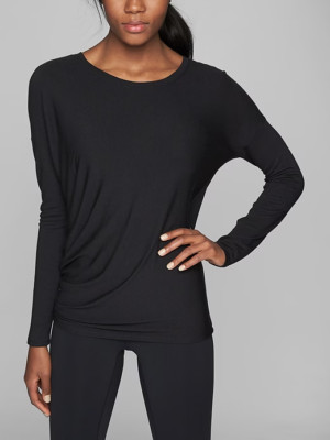 Athleta Threadlight Asymmetrical Relaxed Tee S Black Long Sleeve T Shirt NWOT