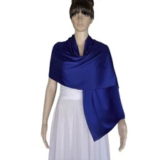 Dark Blue Silk Shawl. Handmade Silk Long Scarf. Wrap Scarf. Soft Fashion Scarf.
