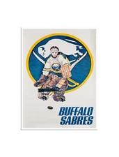 1970s-style Buffalo Sabres art print that captures the glory-days aesthetic of NHL's expansion era in a frameable 12x16 format.