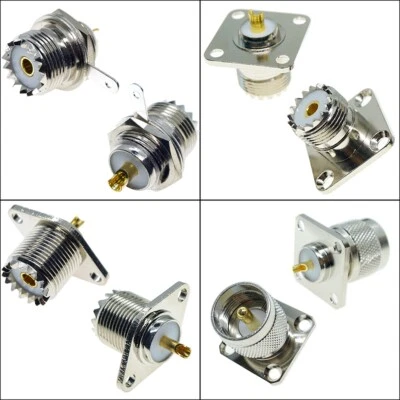 2X UHF Female SO-239 Jack Flange Mount Chassis RF Panel Connector Solder Cup - Image 1 of 4