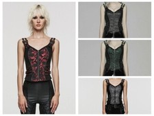 PUNK RAVE Women Gothic Front Zipper Lacing Jacquard Vest Steampunk Waistcoat Top