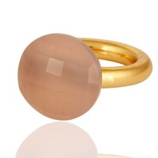 Faceted Rose Chalcedony Gold Plated 925 Sterling Silver Statement Ring