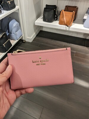 NWT Kate Spade Leila Small Slim Bifold Wallet Pebbled Leather Bright  Carnation