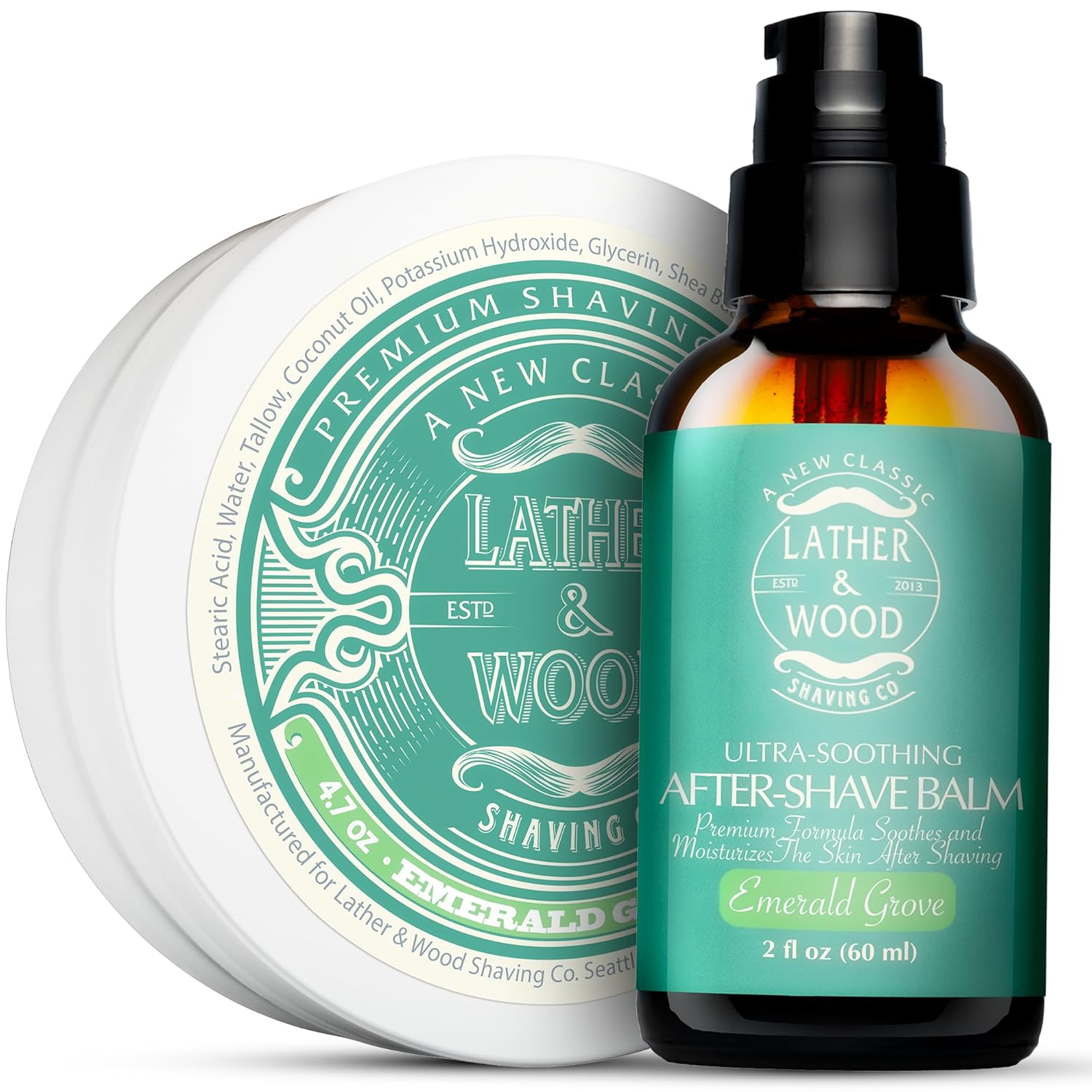 Combo de jabón de afeitar y bálsamo para después del afeitado de espuma y madera - aroma de esmerald Grove