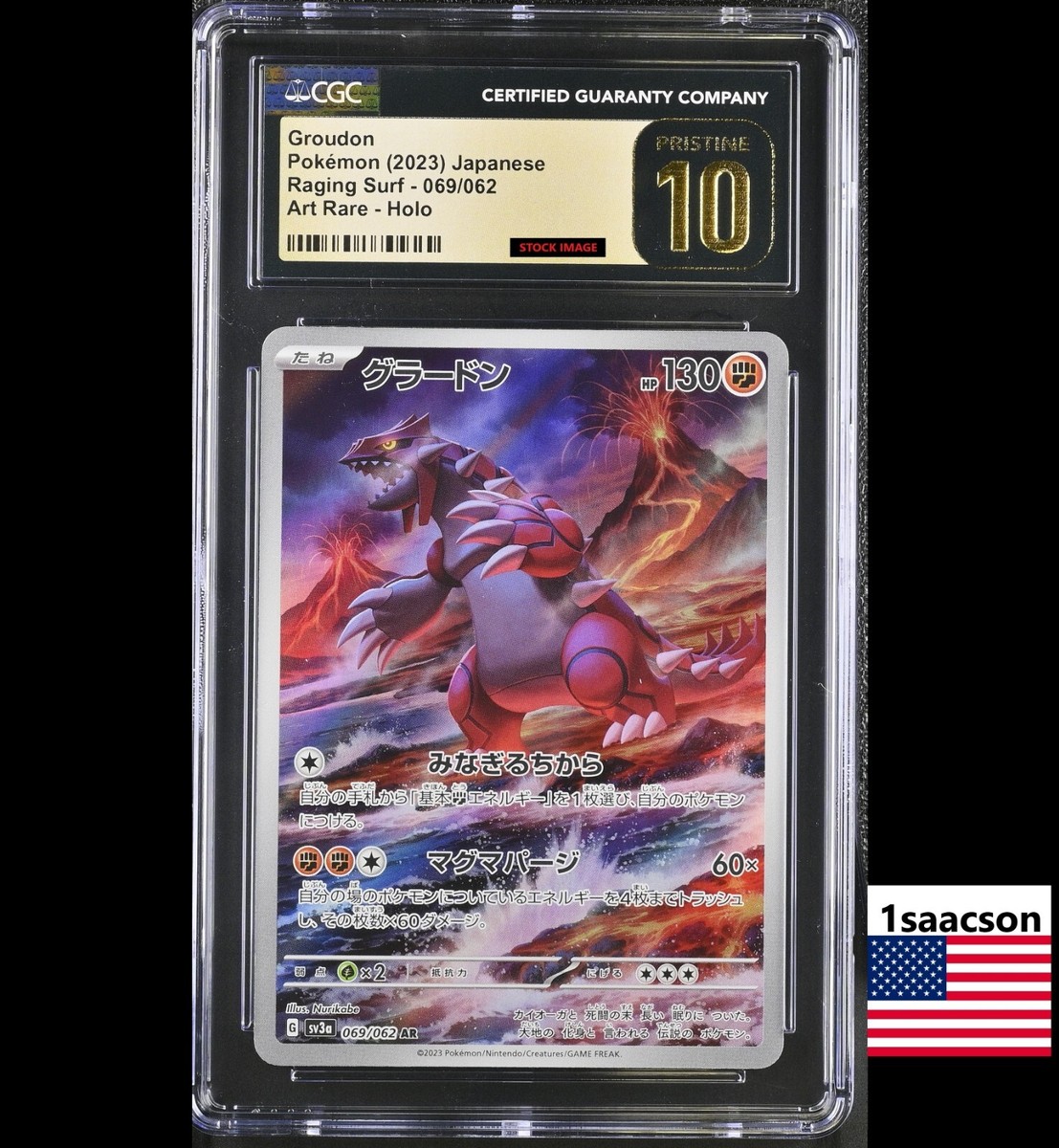 PRISTINE CGC 10 Groudon AR 069 ac3a Raging Surf Japanese Pokemon