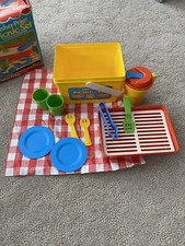 Vintage 1985 Fisher Price Picnic Set 2002 Kitchen Cooking Utensils Cups Tea Set