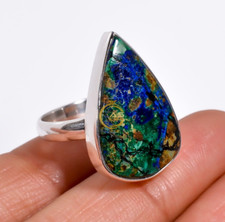 Azurite Chrysocolla Ring 925 Sterling Silver Statement Boho Rings Gift for Her