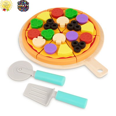 Battat Pizza Slice Set with 7 Toppings and Wooden Board
