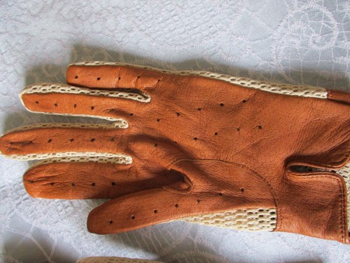 St Michael - Retro Tan Leather, Ivory Mesh Back Driving Gloves - Size S (Petite) - Picture 5 of 9