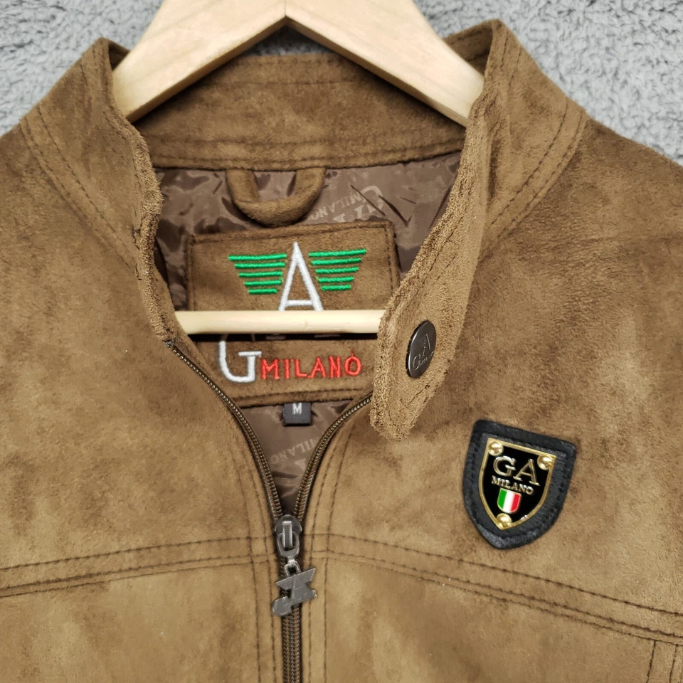 Chaqueta de cuero de gamuza sintética hecha en Italia G. Milano marrón para hombre M forro de holograma M Foto 2 de 4