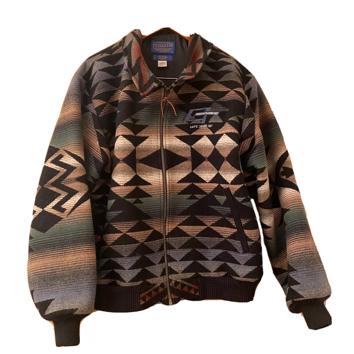 Vintage Pendleton High Grade Western Wool Navajo Jacket Bomber Large 90s USA Zip