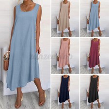 Size Women Sleeveless Midi Dress Ladies Summer Holiday Casual Swing Tank Dresses