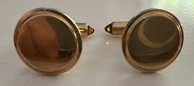 Vintage Krementz Gold Plated Men's Cufflinks with Citrine Crystal