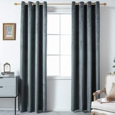 Blackout Curtain Velvet Dark Gray 52x84 Grommet Noise Reducing Thermal Set 2