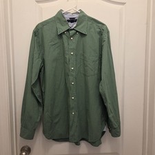 TOMMY HILFIGER Button Down men's size L Large collar dress shirt green plaid