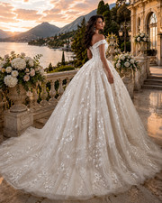Elegant Off Shoulder Wedding Dress Bridal Gown Long Train Simple French Style
