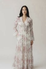 vintage 70s Floral Prairie Dress with Bell Sleeves Women's PTP18.5