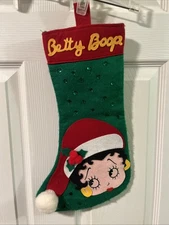 Betty Boop Christmas Stocking Felt Applique of Santa Hat and Sequins