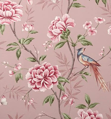Edles Dekor Akina Floral Blush Rosa Tapete Blumen Vögel Blätter Struktur Vinyl