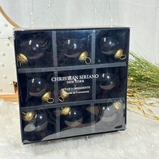 Christian Siriano Black Gold Blown Glass Christmas Holiday Ornaments Set of 9