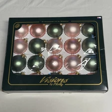 Vintage Set of 20 Visions By Holly Christmas Ornaments Satin & Green 