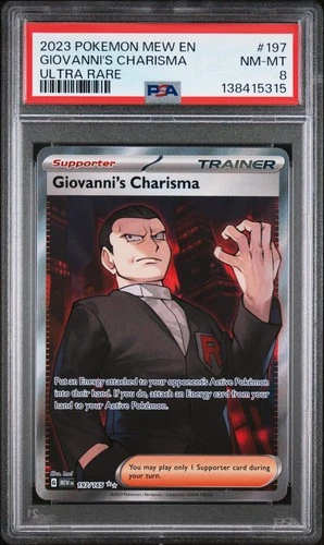 2023 POKEMON MEW EN-151 ULTRA RARE #197 GIOVANNI'S CHARISMA PSA 8