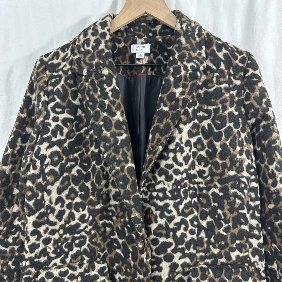 Chaquetón Crown & Ivy Cheetah Animal Print Mezcla Lana Mujer Talla L Invierno Exterior Foto 4 de 4
