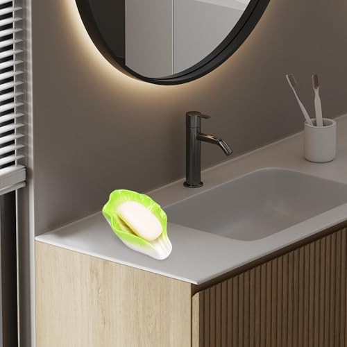 Soap Dish,Ceramic Soap Holder Self Draining Cabbage Leaf Shape Soap Dishes for - Bild 7 von 7