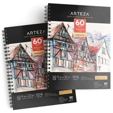 ARTEZA Mixed Media Sketchbook, 9x12 Inches – 2-Pack, 60 Spiral-Bound Sheets, ...